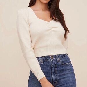 ASTR THE LABEL Sweetheart Neck Cropped Sweater Cream Women M Ribbed Soft Neutral